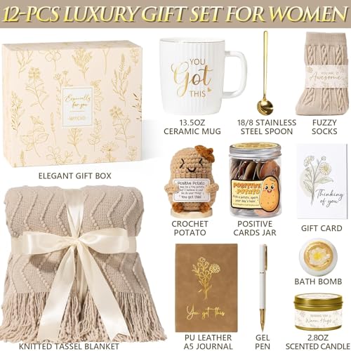 Self Care Get Well Soon Gifts Baskets for Women, Birthday Gifts Spa Care Package After Surgery, Inspirational Thinking of You Sympathy Basket Feel Better Christmas Encouragement Gift for Mom Friends - color: Khaki