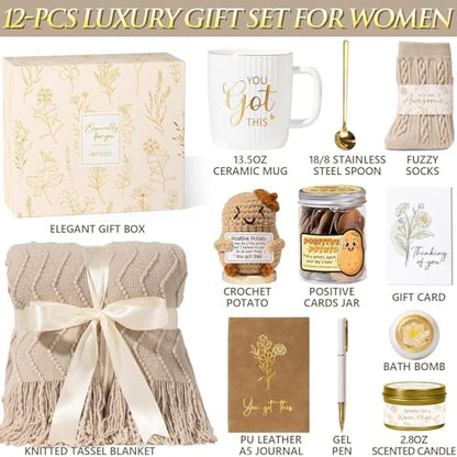 Self Care Get Well Soon Gifts Baskets for Women, Birthday Gifts Spa Care Package After Surgery, Inspirational Thinking of You Sympathy Basket Feel Better Christmas Encouragement Gift for Mom Friends - color: Khaki
