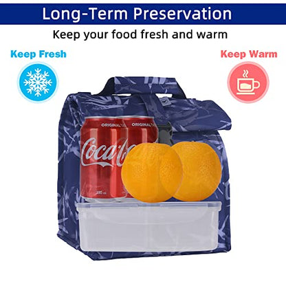 SUNNY BIRD Insulated Lunch Bag Rolltop Lunch Box Tote Bag for Women, Men, Adults and Teens (Blue Bamboo) - color: Blue Bamboo
