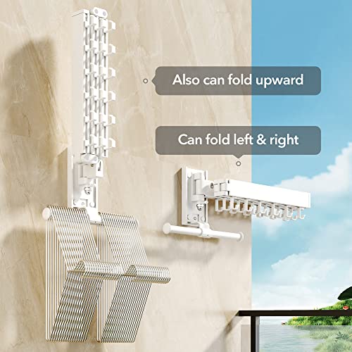 BOQORAD Wall Mounted Clothes Hanger Rack, Clothes Drying Rack,Laundry Drying Rack,Collapsible Clothes Rack Wall Mount, Retractable Drying Rack Clothing,can Fold Upward & Left & Right,White Color - size: Plus-White