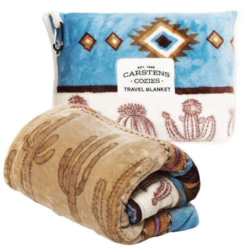 Carstens, Inc. Travel Blanket, Premium Compact 2-in-1 Airplane Blanket/Pillow, Cactus Stripe - color: Cactus Stripe