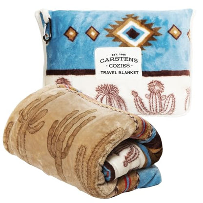 Carstens, Inc. Travel Blanket, Premium Compact 2-in-1 Airplane Blanket/Pillow, Cactus Stripe - color: Cactus Stripe