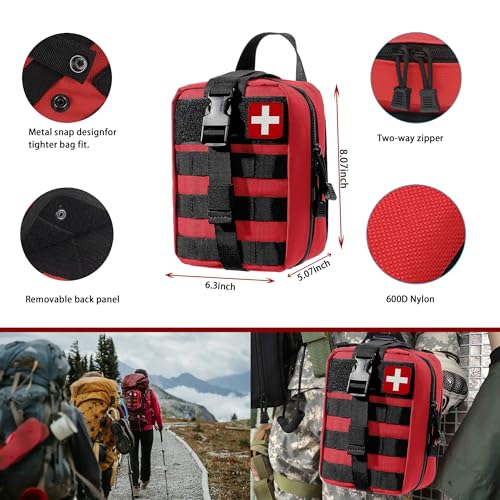 Universal IFAK Trauma First Aid Kit Molle Pouches Emergency Survival Kit Suitable for Home, car, Travel, Camping, Hiking, Sports, Outdoor Emergencies-Quick Response First Aid Essentials (Red) - color: Red