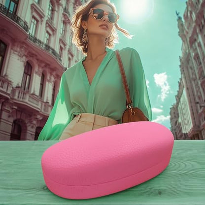 MyEyeglassCase Hard Sunglasses case - Women Glasses Case Holder - Large Durable Eyeglass Case Hard Shell with Pouch & Cloth - color: Pink Distressed