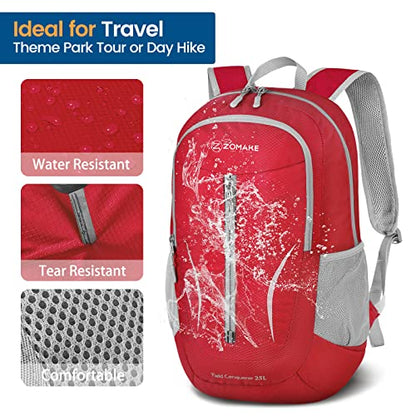 ZOMAKE Ultra Lightweight Packable Backpack 25L, Foldable Hiking Backpacks Water Resistant Small Folding Daypack for Travel(Red) - color: Red