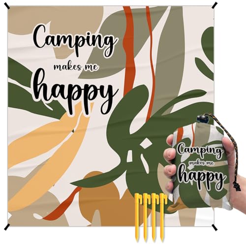 Camping Boho Pocket Picnic Blankets, Camp Mini Beach Camping Blanket Waterproof Sandproof, Botanical RV Decorative Outdoor Picnic Blanket Mat Gifts for Camper Campsite Travel Hiking 55x60in - color: Leaf