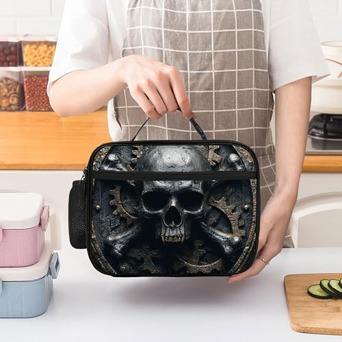 Skull Gear Lunch Bag Insulated Reusable Lunch Box Cooler Thermal Tote Bag For Teenage Boys Girls School Beach - color: Skull Gear