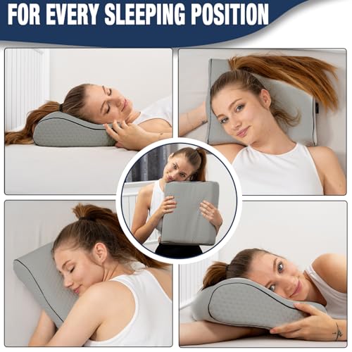 alkamto Travel & Camping Comfortable Memory Foam Pillow – Easy to Carry Portable Bag – Temperature Regulating Pillow Case (Grey Contour) - size: Grey Contour Travel