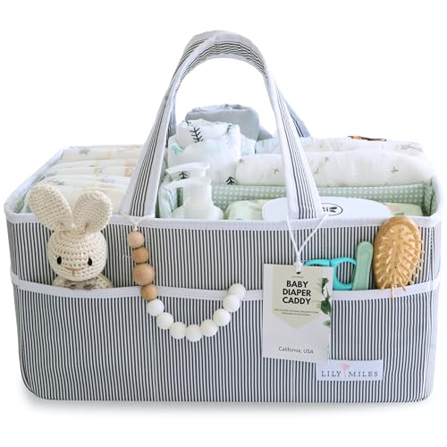 Lily Miles Baby Diaper Caddy Organizer - Large Tote Bag for Newborn essentials Boy or Girl - Baby Shower Basket - Nursery Must Haves - Registry Favorites - Newborn Caddie Car Organizer - color: Gray/Mint, size: Large