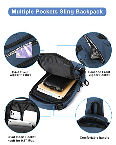 Blue Sling Crossbody Backpack Shoulder Messenger Bag for Men, Mini Anti Theft One Strap Motorcycle Backpack Sling Tactical Chest Bag for Hiking Walking Biking Travel Cycling - color: Blue-mini