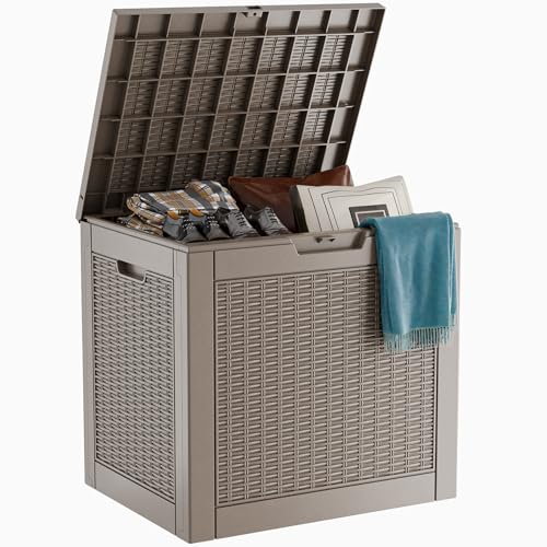 31 Gallon Waterproof Outdoor Storage Box,Resin Deck Box,Lockable Outside Storage Box Container for Patio Furniure,Garden,Pool Tools (31 Gallon,Grey) - color: Grey, size: 31 Gallon