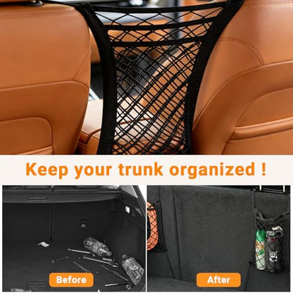 3-Layer Car Organizer with 2pockets-Black Mesh Car Seat,dog pets and baby Net Barrier,Purse Holder| Tissue Holder |Storage Bag for Car
