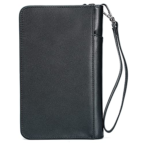 Polare Full Grain Leather Passport Holder Cover Case for Men and Women RFID Blocking Family Travel Wallet Holds 6 Passports - color: Black