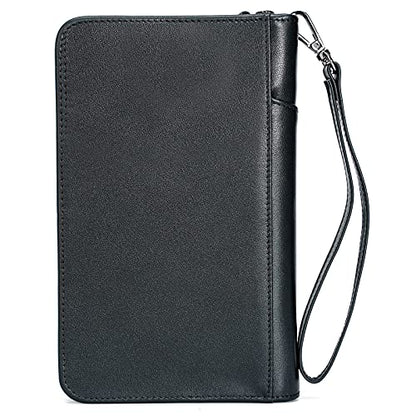 Polare Full Grain Leather Passport Holder Cover Case for Men and Women RFID Blocking Family Travel Wallet Holds 6 Passports - color: Black