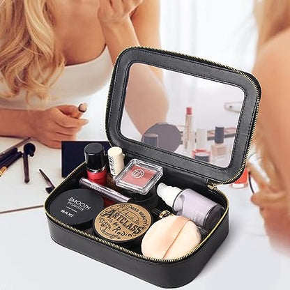 Pinkmik Clear Makeup Bag Transparent Travel Case for Cosmetics and Toiletries Women's Clear Car Bag with Zipper (Black, Small) - color: Black, size: Small