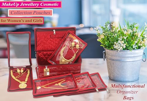 atorakushon Satin Makeup Pouches Cosmetic Necklace Earrings Jewellery Organizer For Women Maroon (Maroon) - color: Maroon