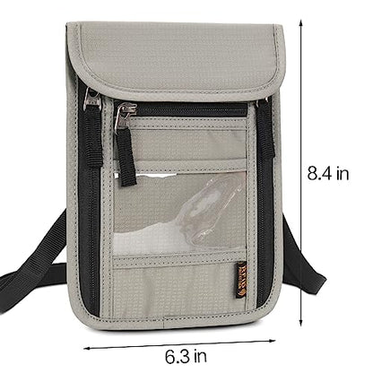 Neck Wallet Lightweight RFID Blocking Waterproof Travel Pouch Passport Wallets for Women Men - color: B-Light Grey)