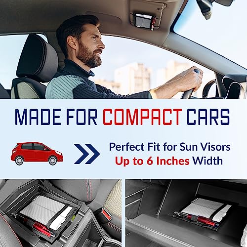 Mini Car Sun Visor Document Holder - Visor Accessories for Women and Men - Small Auto Organizer, Registration & Insurance Holder - Minimalist Design (Black)