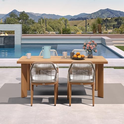 PURPLE LEAF 5 Pieces Patio Dining Set Aluminum Modern Rectangular Table and Wicker Chairs with Cushions for Kitchen Porch Garden Outdoor Furniture Sets, Teak - color: Teak, size: 5 PCS, style: Rectangular
