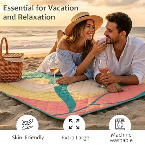 Exclusivo Mezcla Extra Large Waterproof Picnic Blankets 3 Layer, Sandproof and Foldable Outdoor Blanket for Beach Camping, Park and Travel - color: Green Seaweed