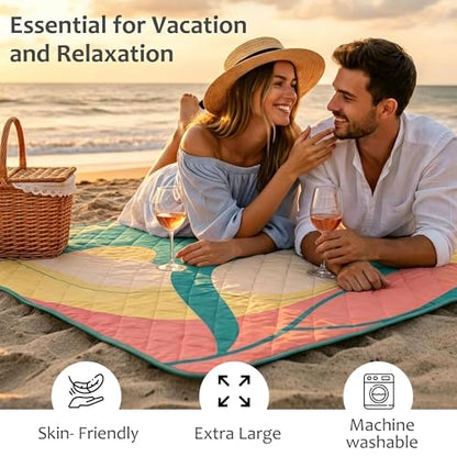Exclusivo Mezcla Extra Large Waterproof Picnic Blankets 3 Layer, Sandproof and Foldable Outdoor Blanket for Beach Camping, Park and Travel - color: Green Seaweed