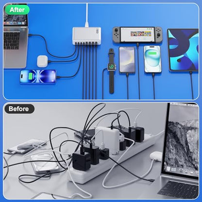 USB C Charger 430W USB C Charger Block, 8-Ports GaN IV Fast Charging Station Hub,PD 100W Laptop Charger Adapter,for MacBook Pro/Air/iPad/iPhone16/15/14/Apple Watch/DELL/Samsung for Home Office - color: A-White