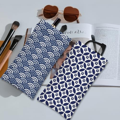 Eyeglasses Sunglasses Case PU Soft Squeeze Top Glasses Pouch for Women Men,Floral Pattern Portable Anti Scratch - color: Blue