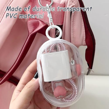 4Pcs Multi-Purpose Clear Cable Storage Bag with Hanging Hook Portable Transparent Zipper Pouch Travel Clear Cosmetic Bag for Cables Headphones Keys Mini Lipsticks