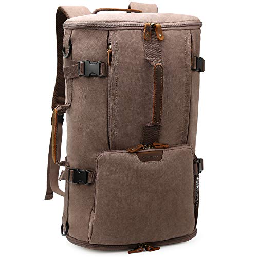 G-FAVOR 40L Travel Backpack, Vintage Canvas Rucksack Convertible Duffel Bag Carry On Backpack Fit for 17.3 Inch Laptop Bag - color: Coffee