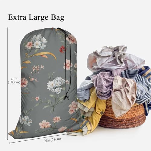 Swono Little Flowers Laundry Bag with Drawstring Closure, Foldable, Compact, Lightweight, 28" X 40" Beautiful Floral Blossom Summer Garden Plants Packable Dirty Clothes Pouch for College Dorm, Camp, - color: Little Flowers