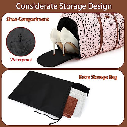 Convertible 2-in-1 Garment Bags for Travel, Carry On Garment Duffle Bag With Shoe Compartment Large Weekender Bag for Women Men Hanging Suitcase Suit Travel Duffel Overnight Bags 4pcs Set - color: E-Pink Leopard
