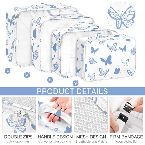 KPX 8 Set Packing Cubes for Travel, Luggage Packing Organizers Accessories Large Toiletries Bag for Clothes Shoes Cosmetics (8Set-Butterfly) - color: 8Set-Butterfly