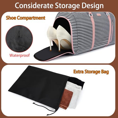 Convertible 2-in-1 Garment Bags for Travel, Carry On Garment Duffle Bag With Shoe Compartment Large Weekender Bag for Women Men Hanging Suitcase Suit Travel Duffel Overnight Bags 4pcs Set - color: Black White Stripe