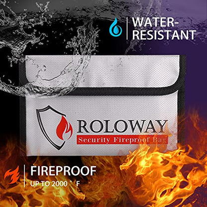 ROLOWAY Small Fireproof Bag (5 x 8 inches), Non-itchy Fireproof Money Bag for Cash, Valuables, Passport, Currency & Keys (2-Pack Silver) - size: 8 x 5 inch, style: Silver Bag