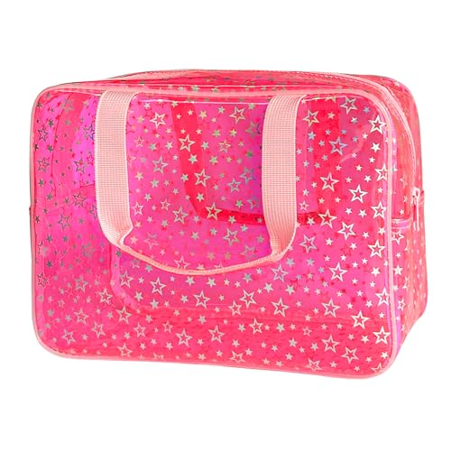 Clear Star Large Cosmetic Bag and Travel Pouch with Handle,Durable Material,Zipper Design-Ideal for Makeup,Travel Essentials (Pink+Shiny Star) - color: Pink+Shiny Star