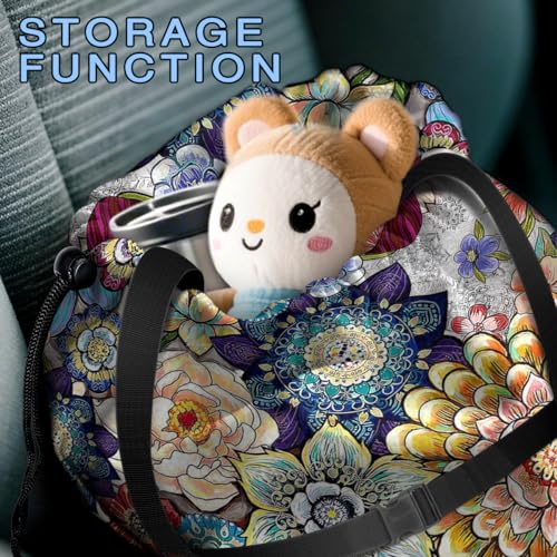 Car Trash Bag Hanging Back of Seat with Adjustable Snap Buckle Strap Cute Printed Drawstring Garbage Bags for Car-Boho Floral - color: Boho Floral Car Trash Bag