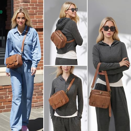 Women‘s Anti Theft RFID Blocking Small Vegan Leather Crossbody Bag Travel Purse With Built In Wallet Messenger Bag - color: Light Brown