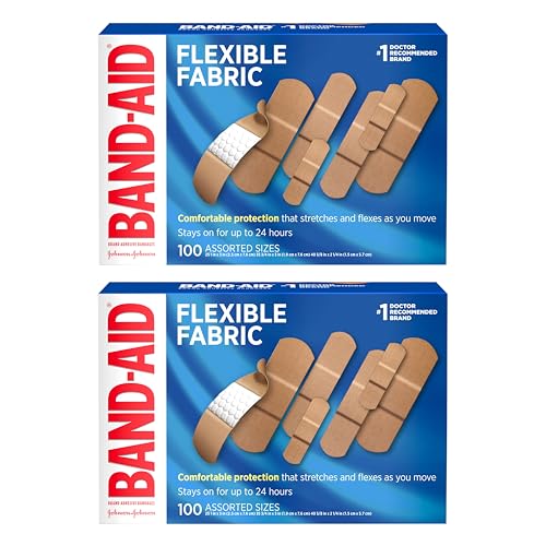 BAND-AID Brand Flexible Fabric Adhesive Bandages with Memory-Weave Fabric, Quilt-Aid Comfort Pad & Hurt-Free Pad; Wound Care for Minor Cuts, Scrapes, & Wounds, Assorted Sizes, 2 x 100 Count - size: 100 Count (Pack of 2), style: Assorted Sizes