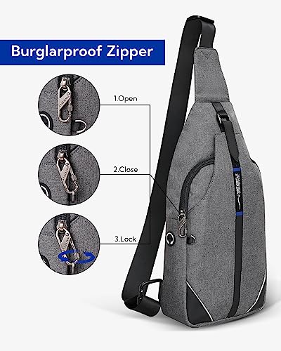 WATERFLY Medium Crossbody Sling Backpack Anti Theft Backpack for Traveling Chest Shoulder Bag - color: Grey(medium)