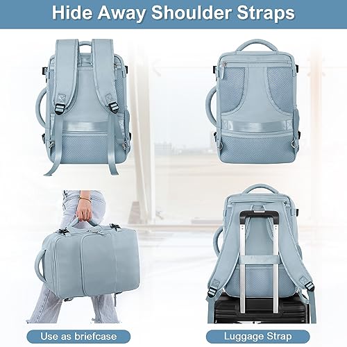 Sinaliy Travel laptop Backpack for Women, Personal Item Size Flight Approved, 16 Inch Laptop Bag with Multi-Pockets, College Computer Bag, Waterproof Carry On Backpack Casual Daypack Backpack - color: Light Blue, size: Large