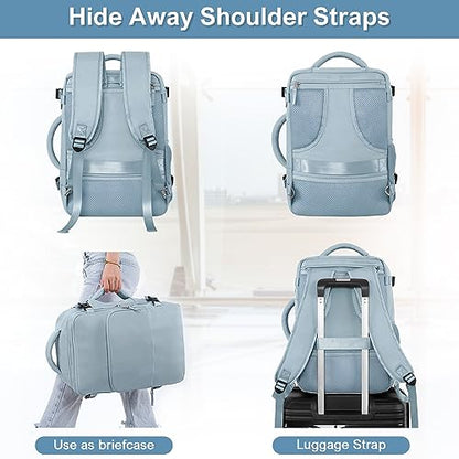 Sinaliy Travel Backpack, Carry on Flight Approved Backpack with Multi-Pockets, TSA Waterproof 17.3inch Laptop Backpack, Personal Item Travel Bag for Men Women, Light Blue - color: Light Blue, size: X-Large
