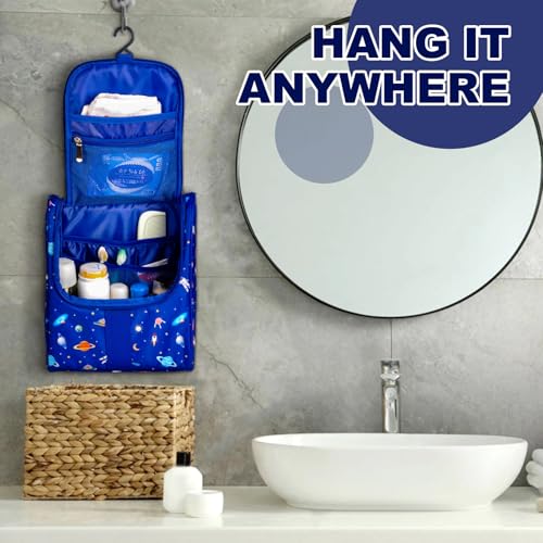Remobia Hicol Cute Cartoon Hanging Kids Toiletry Bag Children Travel Cosmetic Makeup Organizer Wash Bag Shower bag Over Night Bag Camping Shaving Kit Bag for Boys & Girls (Astronaut) - color: Astronaut