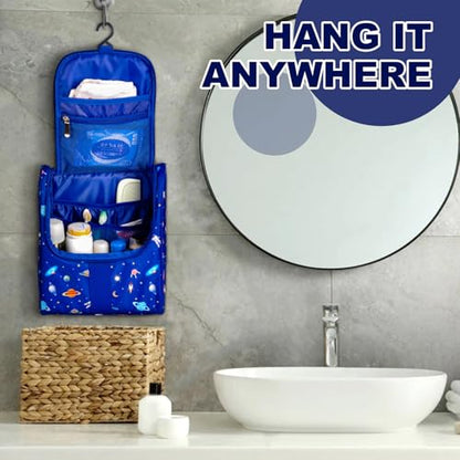 Remobia Hicol Cute Cartoon Hanging Kids Toiletry Bag Children Travel Cosmetic Makeup Organizer Wash Bag Shower bag Over Night Bag Camping Shaving Kit Bag for Boys & Girls (Astronaut) - color: Astronaut
