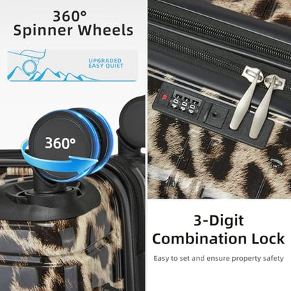 LARVENDER Luggage Sets 5 Piece Hardside Expandable Suitcase with Wheels Lock,PC+ABS Hardside Lightweight Rolling Suitcase for Women and Men,Cheetah - color: Cheetah, size: 5 Piece Set (20/24/28/DB/TB)
