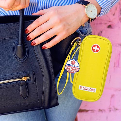 EpiPen Medical Carrying Case Insulated, Travel Medication Organizer Bag Emergency Medical Pouch, Fits 2 EpiPens, Asthma Inhaler, Anti-Histamine, Auvi-Q, Allergy Medicine Essentials, Bright Yellow - color: Yellow