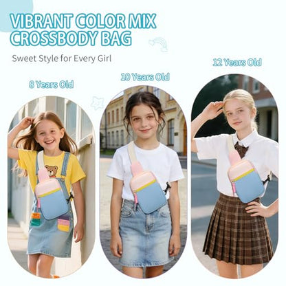 Birthday Gifts for 8 9 10 11 12 Year Old Teens Girls Kids, Fanny Pack Crossbody Bag Sling Belt Bags Purse, Dorm Travel Essentials for Girls Fashion, Preppy Tween Teen Girl Gift Trendy Stuff - color: Blossom Pink & Sky Blue