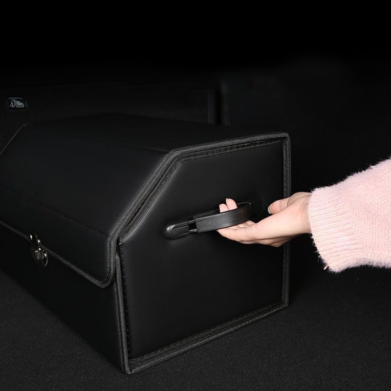 Leather Storage Box Car Trunk Organizer for Trunk SUV Sedan, Leather Foldable Storage Box with Lid (Black 29.5" L*12.2" W*11.8" H) - size: Black 29.5"L*12.2"W*11.8" H