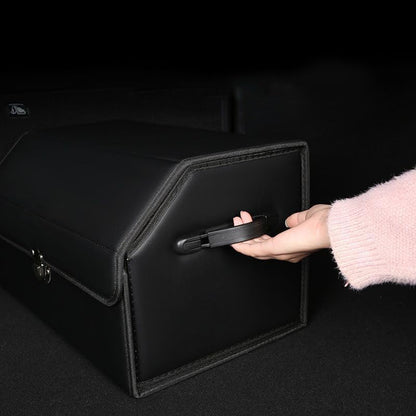 Leather Storage Box Car Trunk Organizer for Trunk SUV Sedan, Leather Foldable Storage Box with Lid (Black 29.5" L*12.2" W*11.8" H) - size: Black 29.5"L*12.2"W*11.8" H