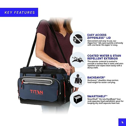 Titan by Arctic Zone Deep Freeze Cooler - Zipperless Hardbody Cooler - Deep Freeze Insulation, HardBody Liner, and SmartShelf - color: Navy Blue, size: 30 Can