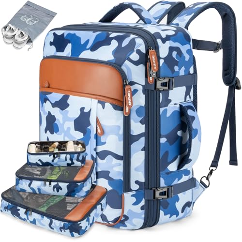 Lumesner Carry on Travel Backpacks, Extra Large 40L Flight Approved for Men & Women,Expandable Suitcase backpack (Camouflage Blue(Backpack With 4 Packing Cubes)) - color: Camouflage Blue